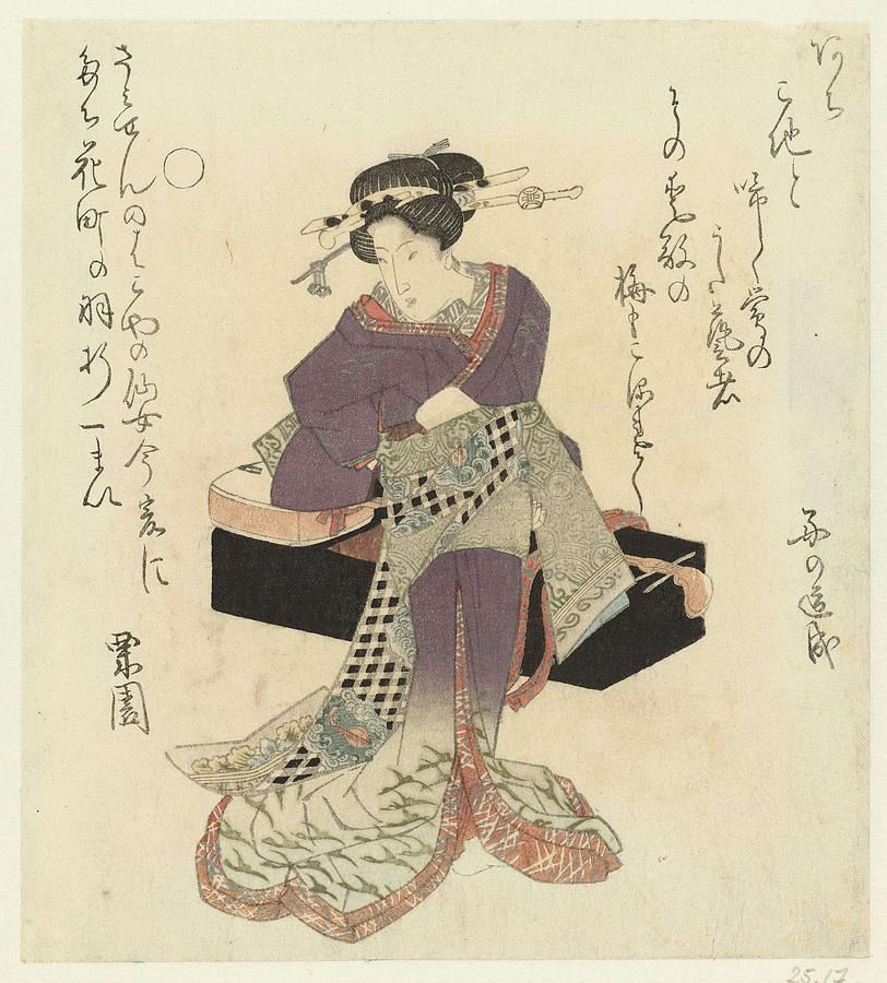 Geisha ties her belt, Kurizono, c. 1825 - c. 1830 Painting by Celestial ...