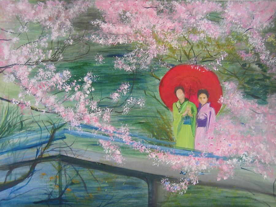 Geishas and Cherry Blossom Painting by Lizzy Forrester