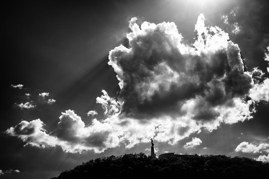 Gellert hill with dramatic cloud Budapest black and white Photograph by Matthias Hauser