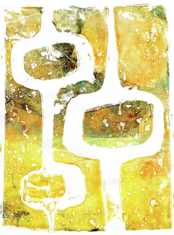 Gelli plate abstract mid century modern yellow Painting by Jane Linders