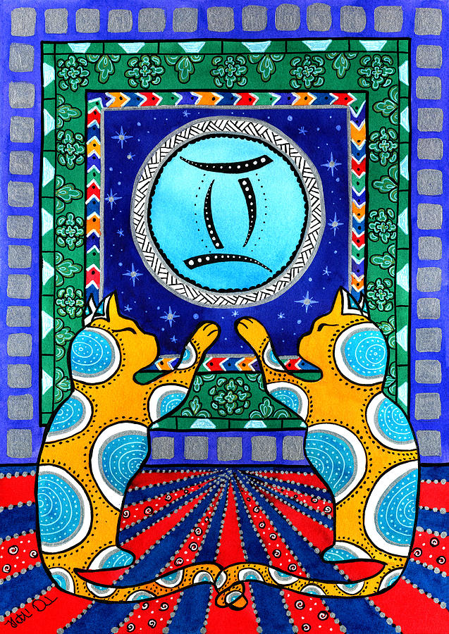 Gemini Cat Zodiac Painting by Dora Hathazi Mendes