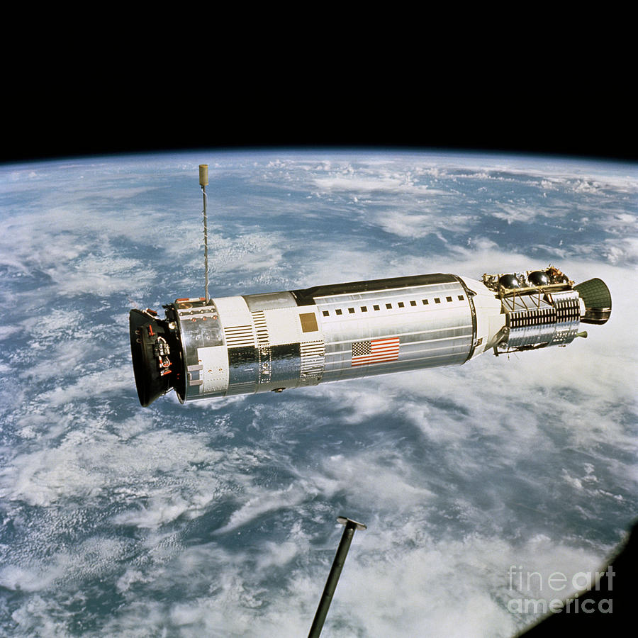 GEMINI12 Shuttle Mission  stereo and side view of the Agena Target Docking Vehicle Gemini 12 Photograph by Vintage Collectables