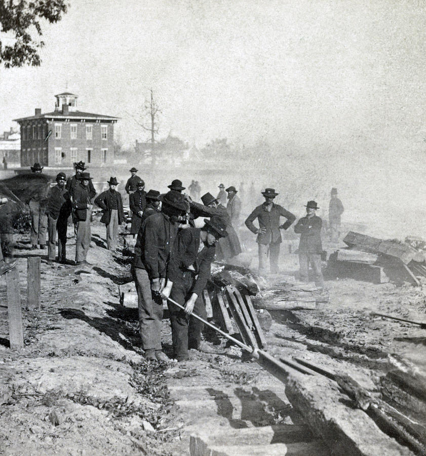 Gen Shermans troops destroying railroad before the evacuation of Atlanta - c 1864 Photograph by International  Images