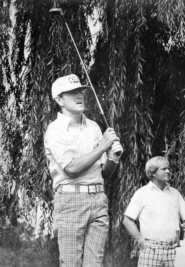 Gene Littler Tees Off As Jack Nicklaus Watches. Photograph by William Jacobellis