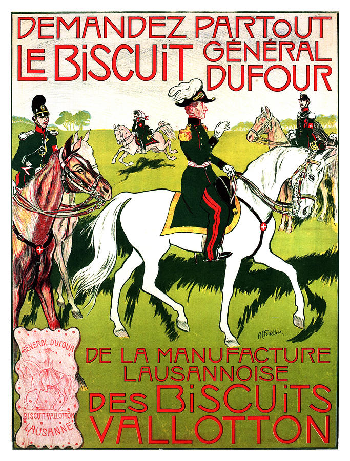 General Dufour - Biscuits Valloton - Lausanne, Switzerland - Vintage Advertising Poster Mixed Media