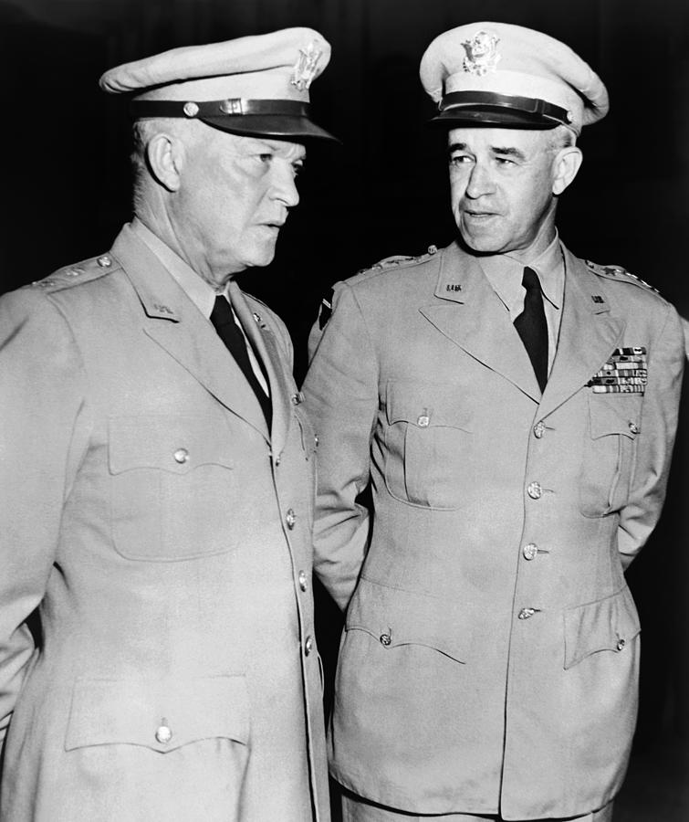 Dwight Eisenhower Photograph - General Eisenhower and General Bradley - 1948 by War Is Hell Store