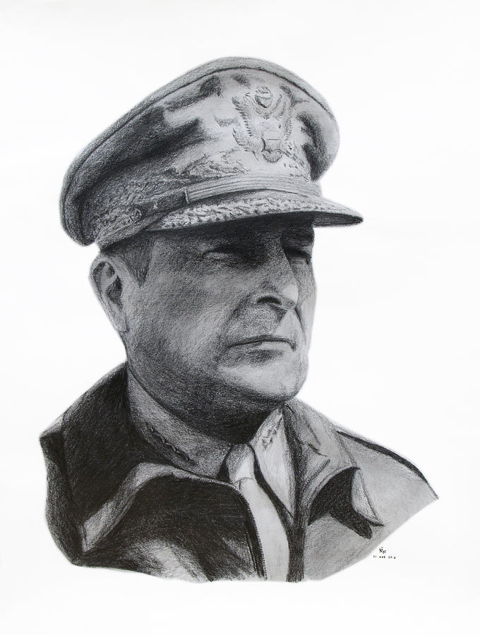 General Macarthur Drawing by Charles Vogan