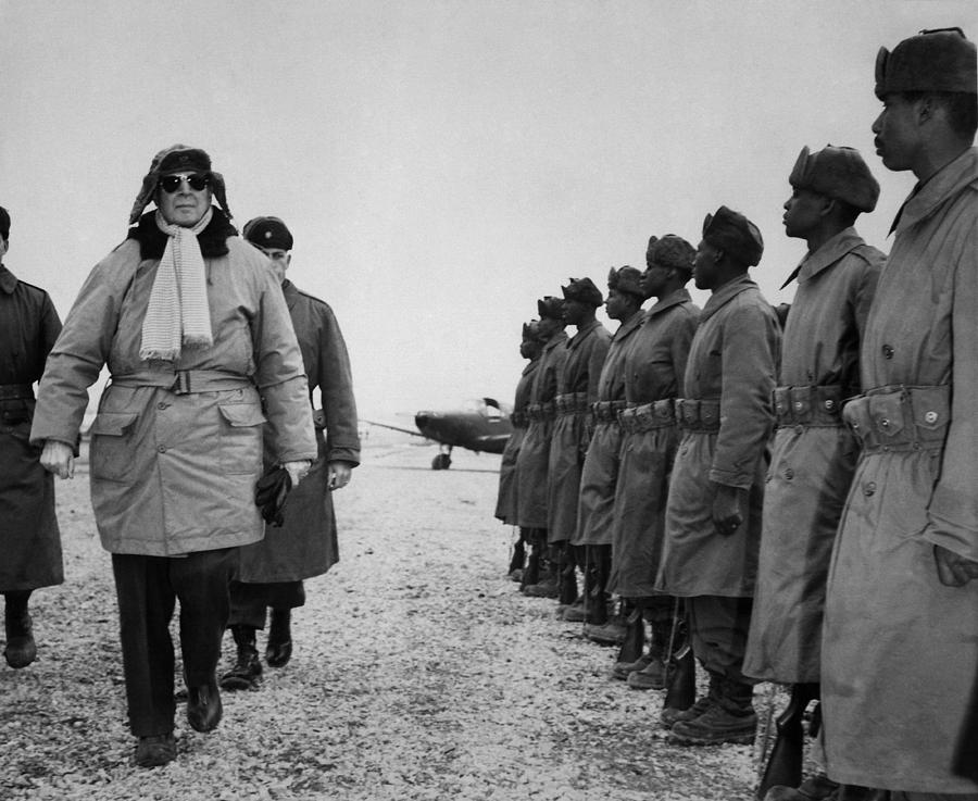 General MacArthur Inspecting Troops - Korean War Photograph by War Is Hell Store