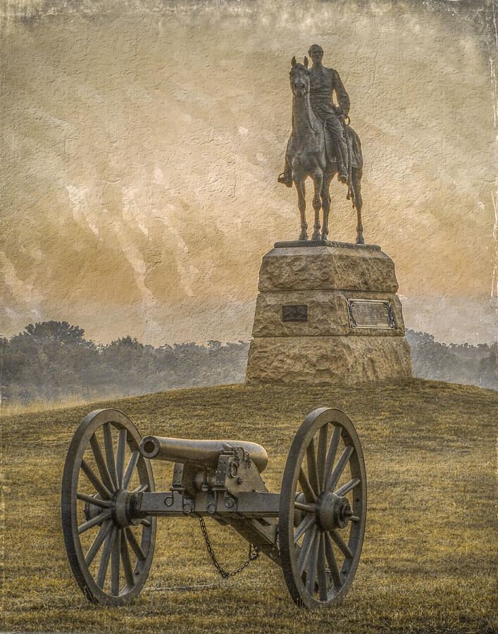 General Meade Statue and Cannon Gettysburg Digital Art by Randy Steele
