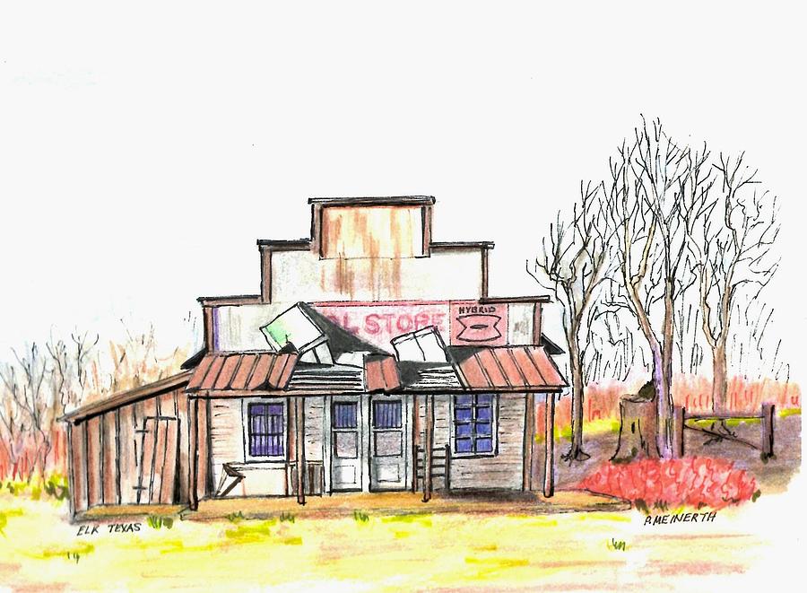 General Store Elk Texas Drawing by Paul Meinerth