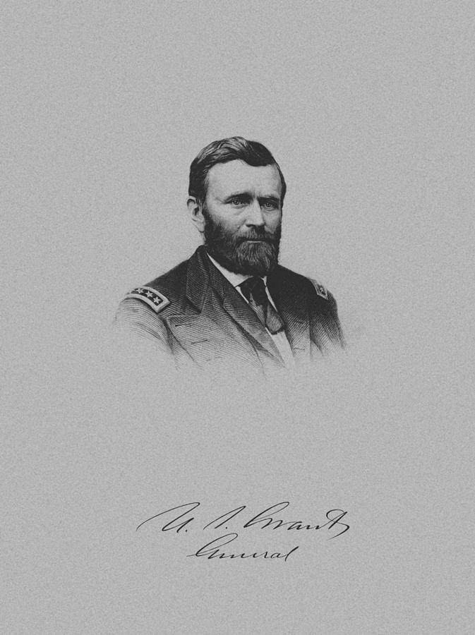 Portrait Mixed Media - General Ulysses Grant And His Signature by War Is Hell Store