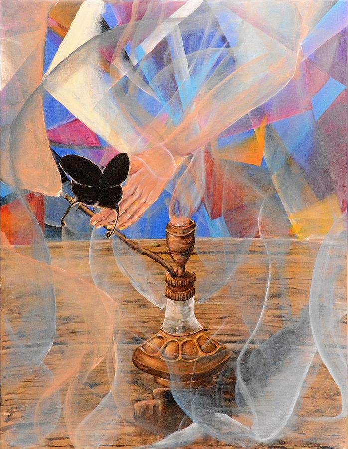 Genie, Bottle and butterfly Painting by Medea Ioseliani