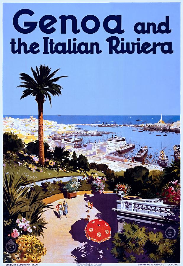 Genoa and the Italian Riviera, travel poster, 1931 Painting by Vincent Monozlay