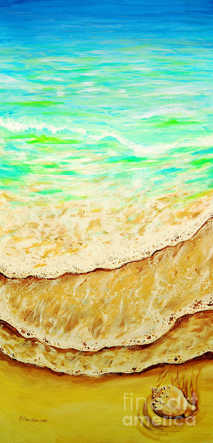 Beach Waves Painting - Gentle Beach Waves And Seashell by Pat Davidson