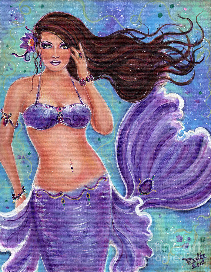 Purple Mermaid Painting - Gentle Breeze  by Renee Lavoie