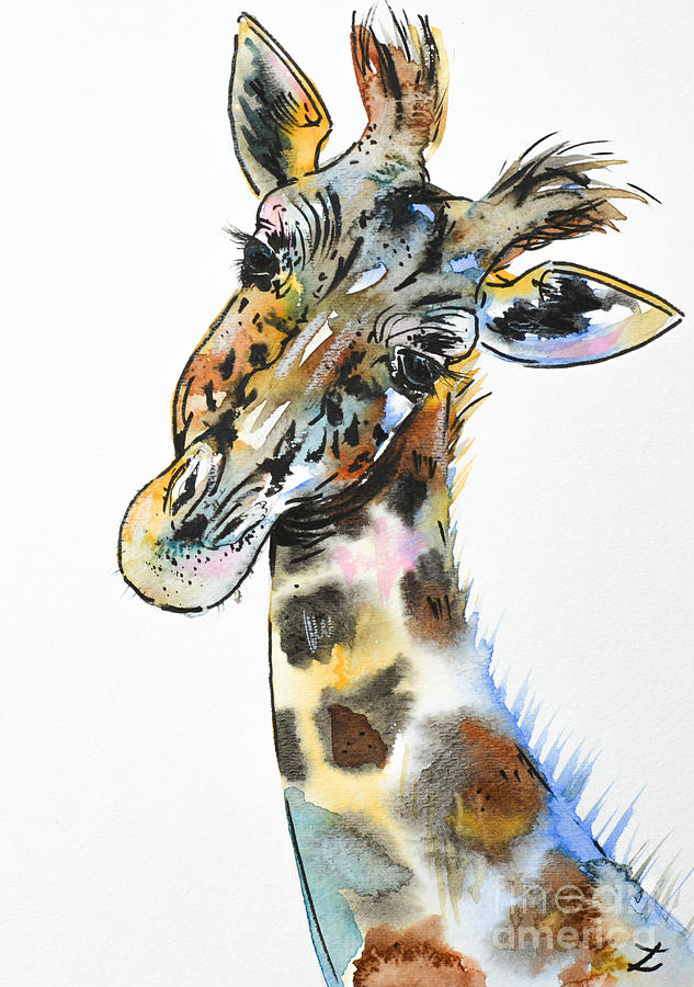 Giraffe Painting - Gentle Giraffe by Zaira Dzhaubaeva