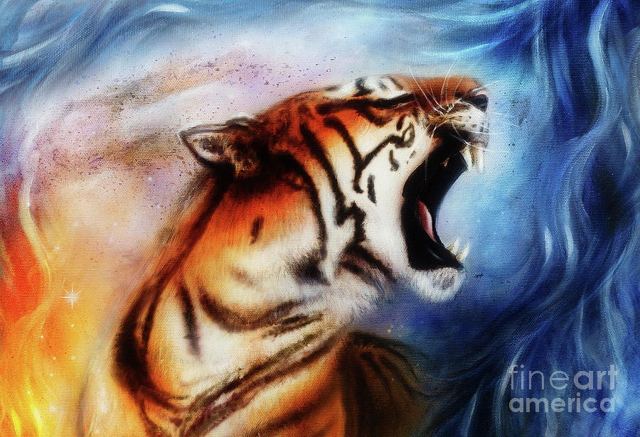 gentle portrait tiger. computer collage. Color Abstract background. Animal  concept. Painting by Jozef Klopacka - Pixels