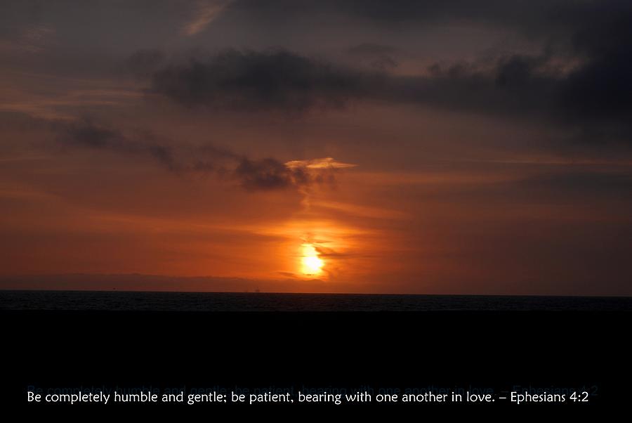 Nature Photograph - Gentle Sunset of Love with Ephesians 4-2 Scripture by Matt Quest