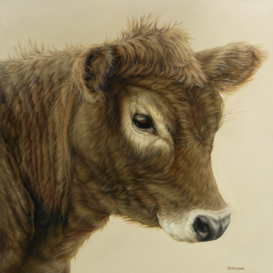 Gentle Swiss Calf Painting by Margaret Stockdale