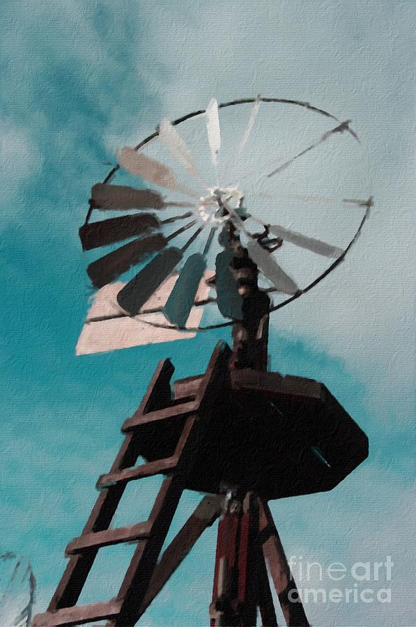 Windmill Digital Art - Gentle the Breeze by Lorles Lifestyles Windmill Digital Art - Gentle the Breeze by Lorles Lifestyles