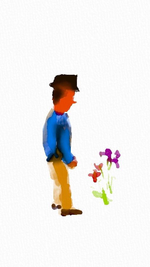 Flower Digital Art - Gentleman Stops to Smell the Flowers by Frank Bright