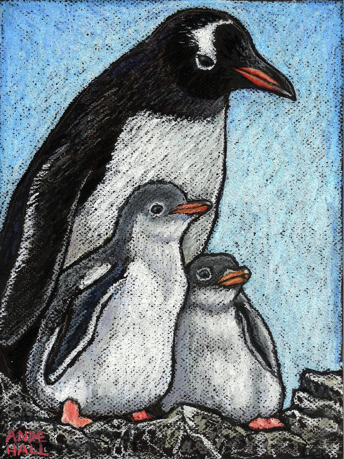 Gentoo Penguin Family Painting by Ande Hall