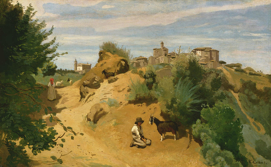 Goat Painting - Genzano by Jean-Baptiste-Camille Corot