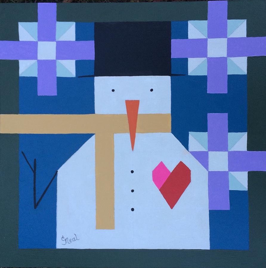 Geo Snowman Painting by Carol Neal