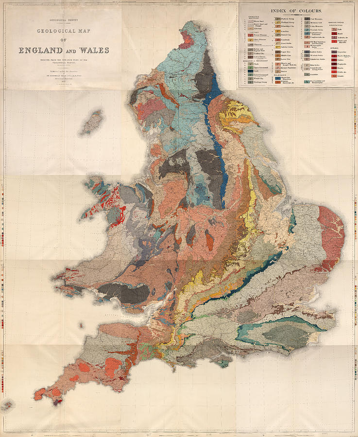 Geological map of England and Wales - Historical Relief Map - Antique Map - Historical Atlas Drawing by Studio Grafiikka