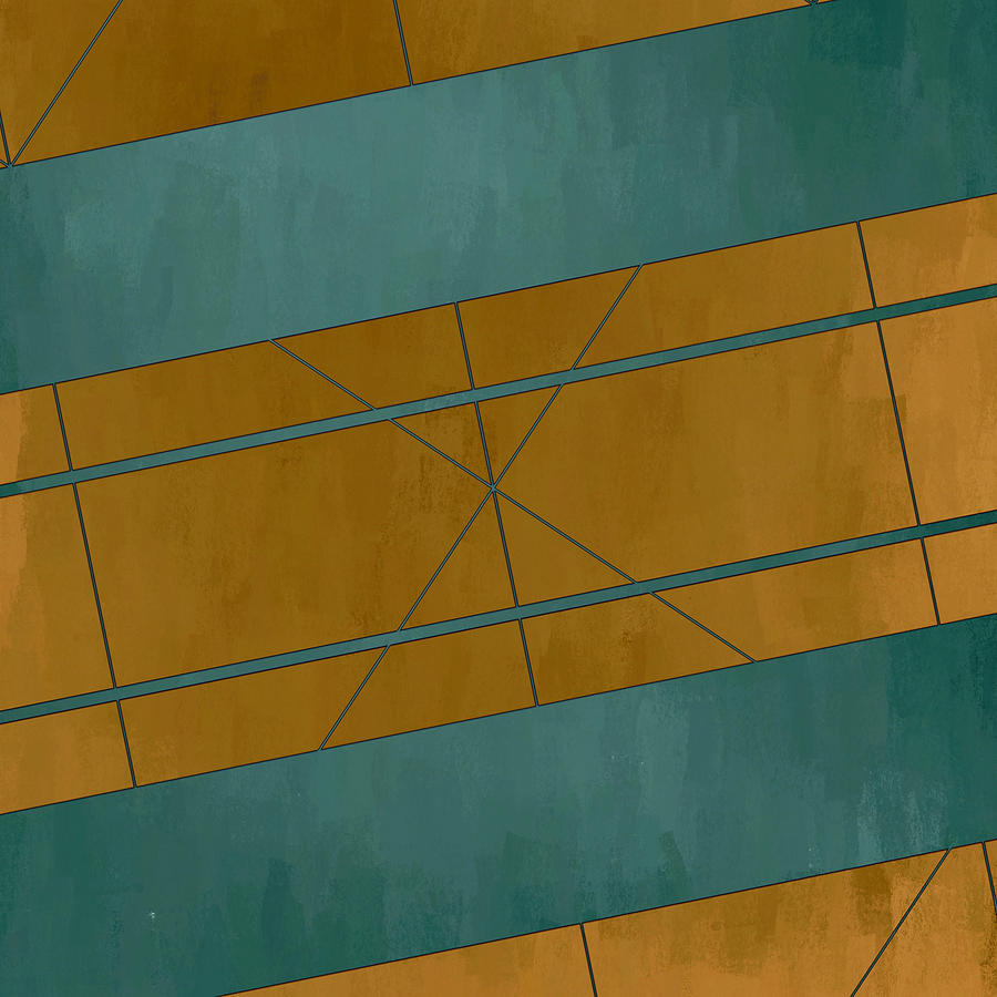 Unique Digital Art - Geometric Bars and Lines Teal and Brown by Brandi Fitzgerald