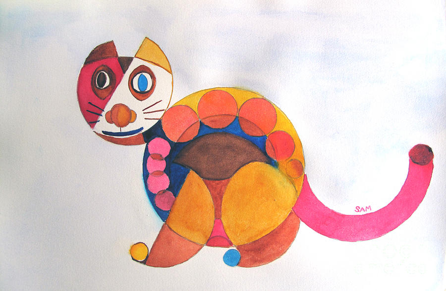 Geometric Cat Painting by Sandy McIntire