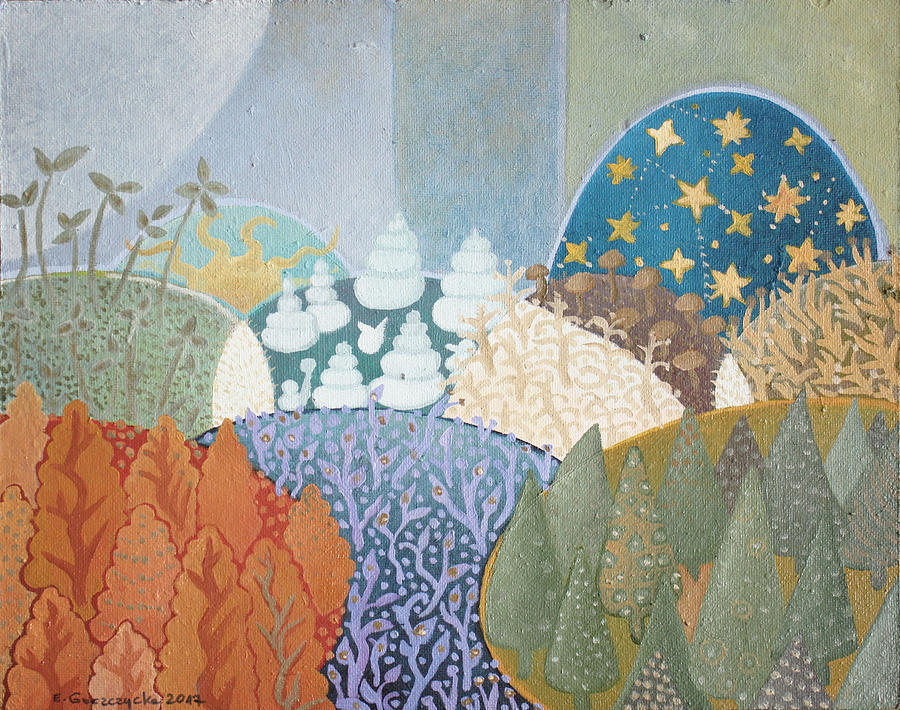 Geometric landscape Painting by Elzbieta Goszczycka