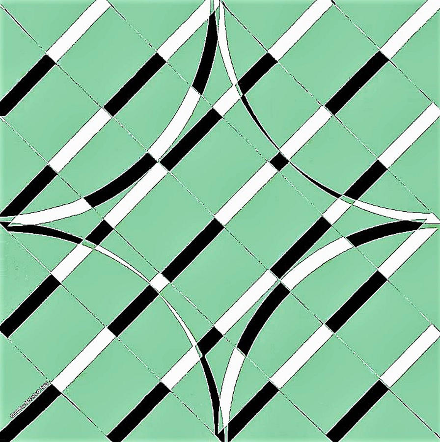 Geometric linear greenblkwhit Tapestry - Textile by Christine McCole