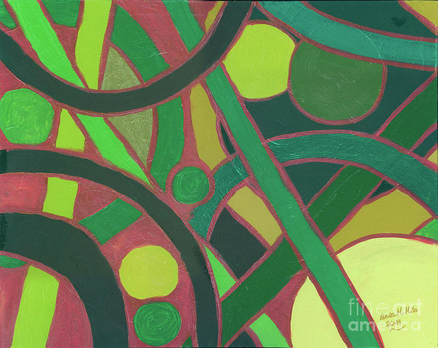 Geometric Study Green on Copper Painting by Ania M Milo