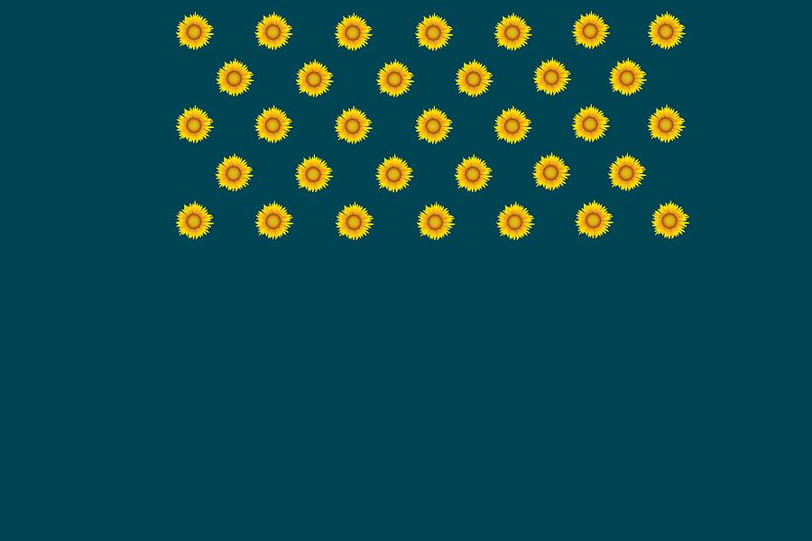 Geometric Sunflowers I Top Yellow Dark Teal Blue Digital Art by Joan Han
