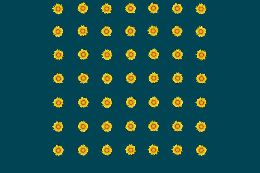 Geometric Sunflowers Yellow Dark Teal Blue Digital Art by Joan Han