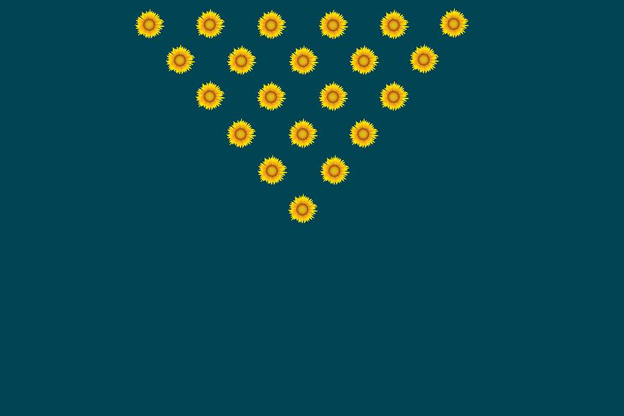 Geometric Sunflowers I Triangle Top Yellow Dark Teal Blue Digital Art by Joan Han