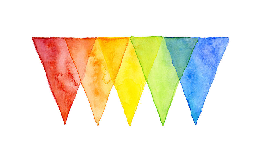 Pattern Painting - Geometric Watercolor Pattern Rainbow Triangles by Olga Shvartsur