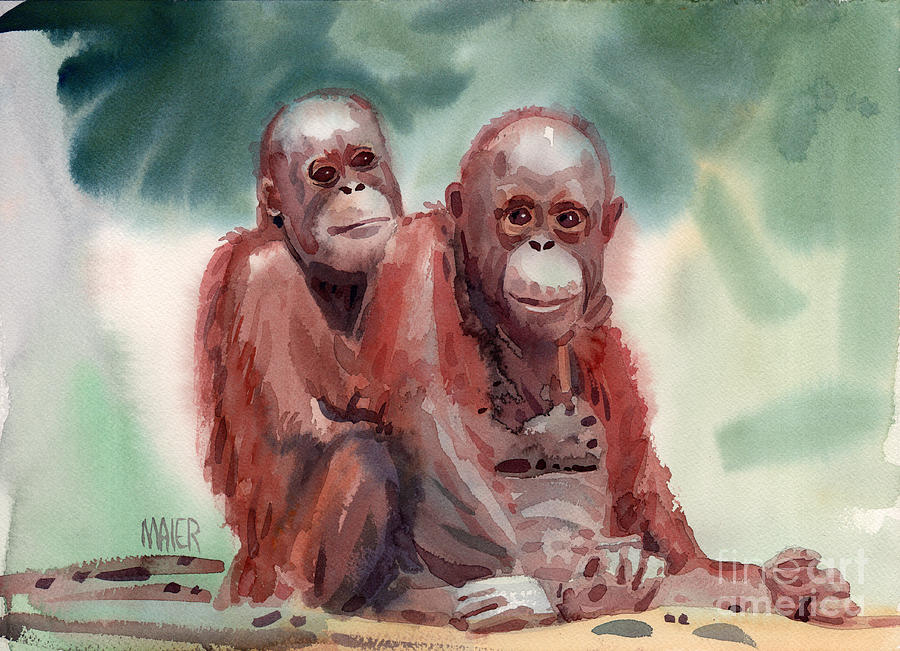 Orangutan Painting - George and Gracy by Donald Maier