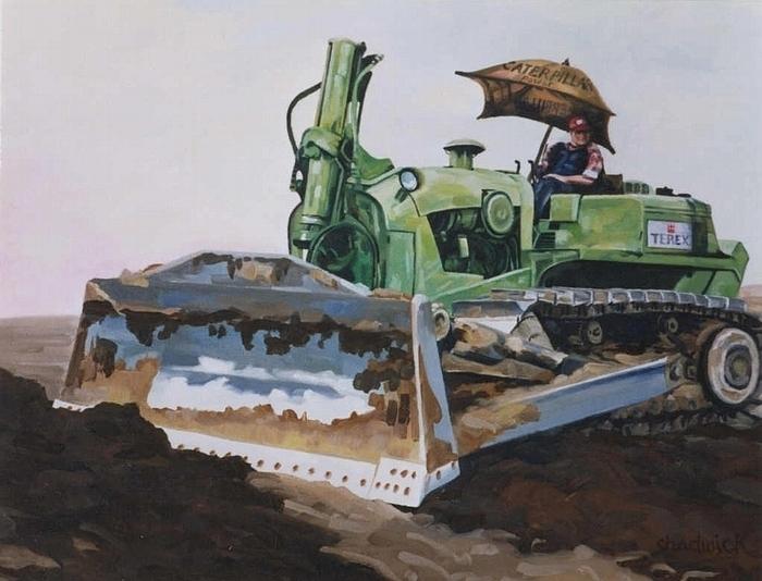 George and His Dozer Painting by Phil Chadwick