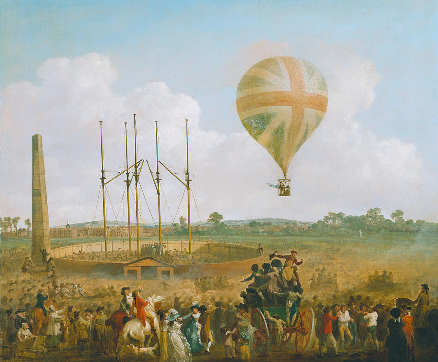 George Biggins Ascent in Lunardi Balloon Painting by Julius Caesar Ibbetson