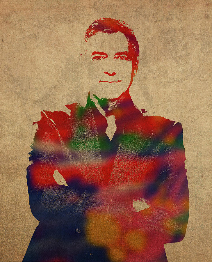 George Clooney Mixed Media - George Clooney Watercolor Portrait by Design Turnpike