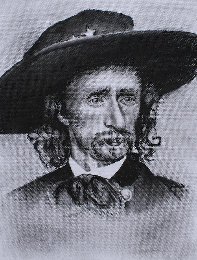 Charcoal Drawing - George Custer by Karen Tagstrom