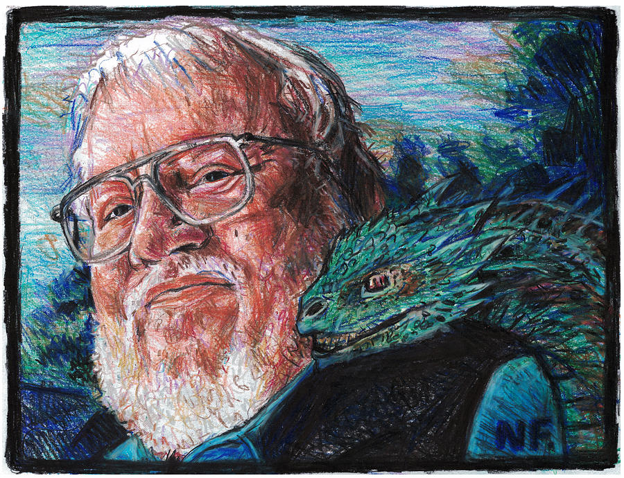 Prismacolor Drawing - George R. R. Martin Father Of Dragons by Neil Feigeles