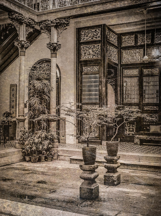 Architecture Photograph - George Town, Penang, Malaysia - Courtyard of the Blue Mansion, Silverplate by Mark Forte