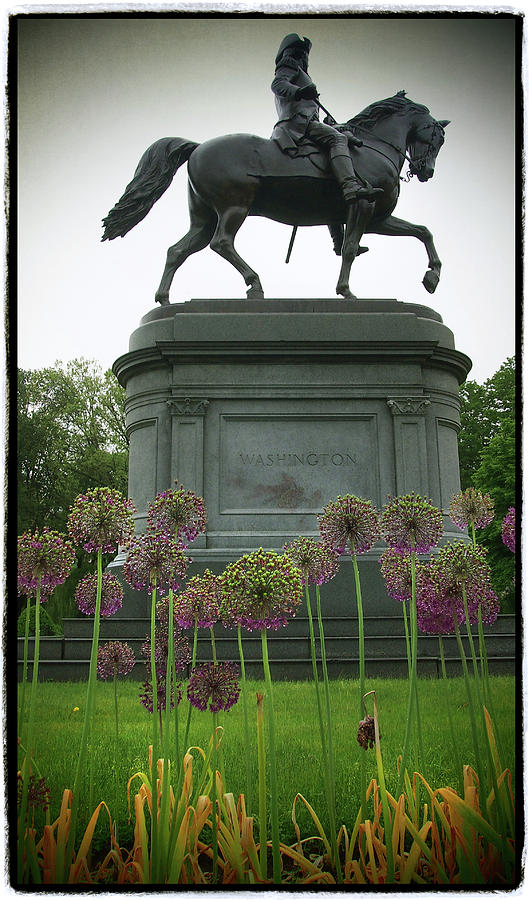 George Washington And The Boston Public Garden With Alliums Photograph