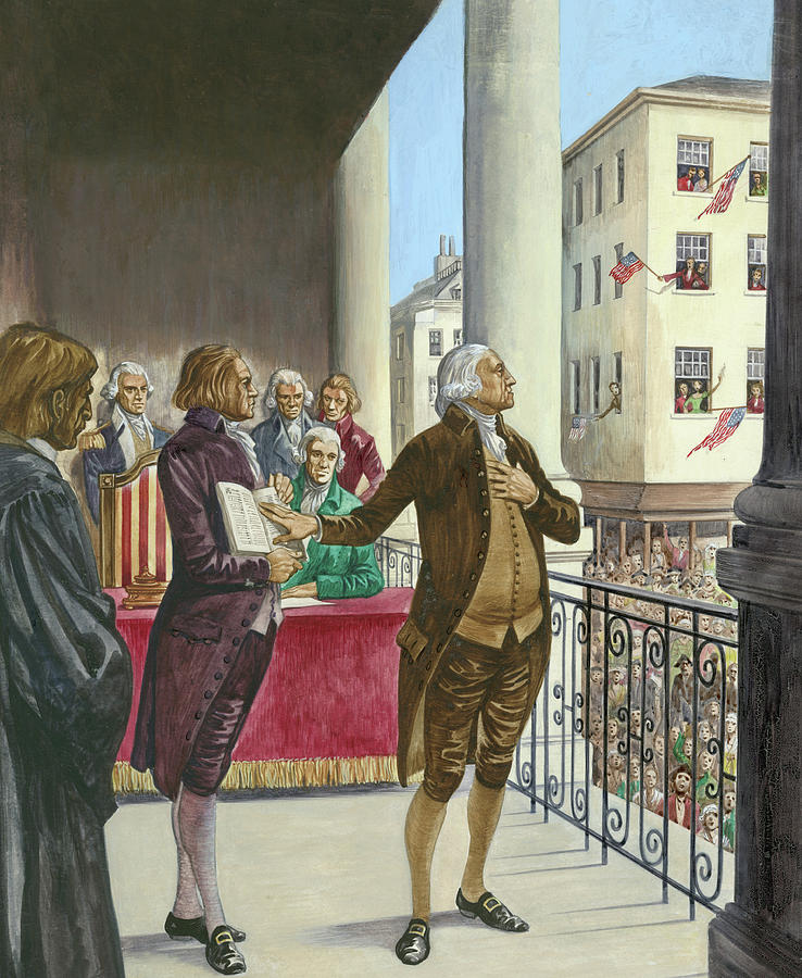 George Washington being sworn in as the first President of America in New York Painting by Peter Jackson