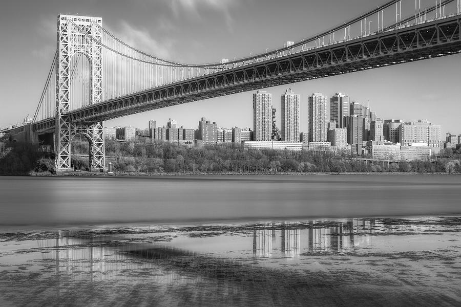 New York City Skyline Photograph - George Washington Bridge NYC Reflections BW by Susan Candelario