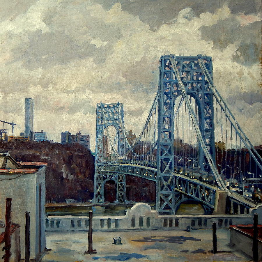 George Washington Bridge Rain Painting by Thor Wickstrom