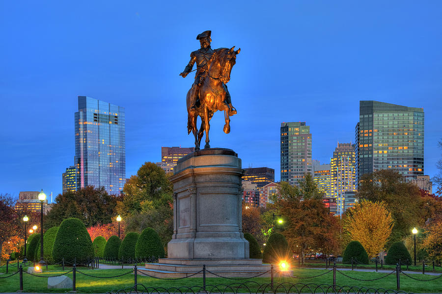 George Washington Statue - Boston Public Garden At Night Photograph